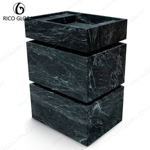 Meuble-lavabo rectangulaire en marbre vert foncé, vasque en pierre naturelle pour salle de bain d'hôtel - Product Image 3