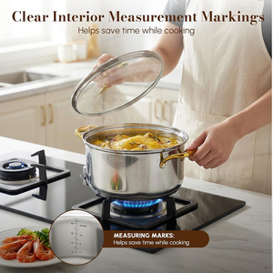 Juego de Utensilios de Cocina de Acero Inoxidable de 26 Piezas con Tapas de Vidrio, Asas de Acero Inoxidable, Sin Recubrimiento, Compatible con Inducción de Gas, Lavavajillas y Horno - Product Image 3
