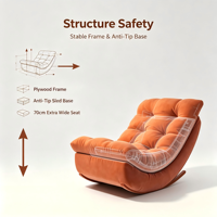Fauteuil à bascule capitonné orange brûlé, tissu simili daim, rembourrage en coton PP, largeur 70 cm, cadre en bois massif anti-basculement, chaise longue pour salon