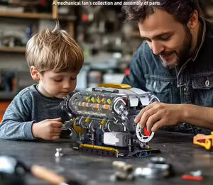 692-delige V8-bouwset voor verbrandingsmotoren, bouwstenen STEM V8 met turbocompressor, kleine onderdelen, motor aangedreven, bouwstenen - Product Image 6