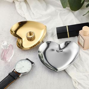 Factory Price Stainless Steel Heart Shape Metal Storage <b>Mirror</b> Tray Cosmetics Jewelry Tray Metal Storage Tray Home - Product Image 1