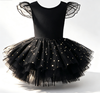 Justaucorps de danse de ballet à manches volantées avec jupe brillante et dos croisé, tutu de ballerine pour la pratique et la performance, pour petite fille