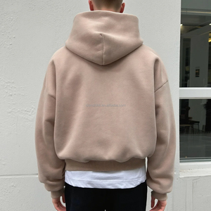 Pull-over à capuche personnalisé en polaire technique lourde, sweat-shirt à capuche court Boxy de printemps unisexe, sweats à capuche surdimensionnés vierges de haute qualité pour hommes - Product Image 4