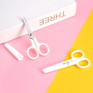 White Mini Scissors Stainless Steel 10cm With Protective Cap For <b>Kids</b> Craft Use - Product Image 2