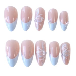 <span class=keywords><strong>Uñas</strong></span> Postizas Francesas Azules, Almendradas Medianas, 3D, Perla, Primavera Verano, <span class=keywords><strong>Rosa</strong></span>, <span class=keywords><strong>Uñas</strong></span> Falsas Adhesivas, <span class=keywords><strong>Uñas</strong></span> Artificiales para Mujer - Product Image 4