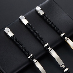 Custom 316l Stainless Steel <b>Men</b> <b>Bracelet</b> <b>Engrave</b> 14k 18k Gold Plated Fashion Multi-layer Leather Braided <b>Bracelets</b> for <b>Men</b> - Product Image 2