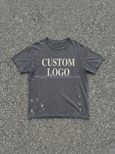 T-shirt vintage gris délavé effet acide, coupe ample, effet peinture blanche, trous, coton surdimensionné pour homme - Product Image 3