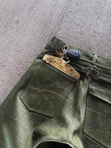 カスタム 16オンス バックバックル 赤耳セルビッジ生地 日本製 ブーツカット ヴィンテージ ストレート ワイドレッグ 生デニム グリーンセルビッジ バギージーンズ - Product Image 4