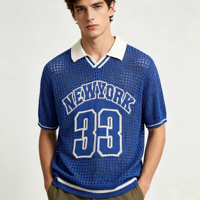 Polo en maille tricotée personnalisé, style vintage crocheté, pour homme, à manches courtes, en coton respirant, New York 33