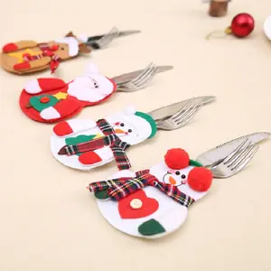 Christmas Table Cutlery Decorative Cover Bag Santa Claus Snowman Christmas Dining Table Decoration