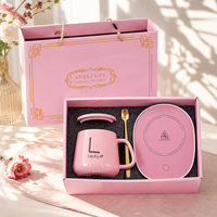 Ensemble chauffe-tasse en céramique rose pour la formation des nouveaux employés, avec logo personnalisé, boîte cadeau avec couvercle et cuillère, pour cadeaux d'entreprise et cadeaux pour le personnel