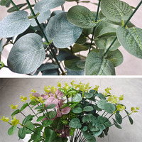 Feuilles artificielles en gros pour décoration, 7 fourches, 5 styles, tiges de feuilles d'eucalyptus, fleurs artificielles à vendre