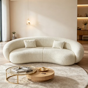 Modern Curved Boucle <b>Sofa</b> Three Seat Pillow Back Living Room Upholstered Furniture - Product Image 1