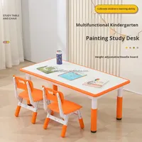 Ensemble table et chaises réglables en hauteur pour enfants Vsuch, bureau d'étude et de jeu en plastique pour enfants avec 4 chaises pour la maison et la maternelle