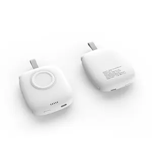 Draagbare Draadloze Oplaadbatterij 5000Mah Reis Magnetische Oplader Power Bank Met Ingebouwde Kabel Voor Apple Iphone Iwatch 7