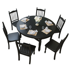 Retro American Style Solid Wood <b>Dining</b> <b>Table</b> And Chair Set 6 Piece Extendable Rectangular Black French Style <b>Dining</b> Room Set - Product Image 2