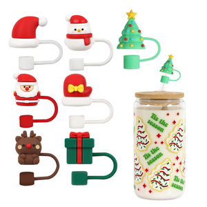 Custom Straw Cover Wholesale 8mm 3d <strong>Plastic</strong> Pvc Christmas Straw Toppers for Tumbers - Product Image 1