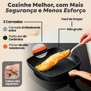 Batterie de cuisine en céramique antiadhésive en promotion avec poignées en bois et couvercles en verre, compatible lave-vaisselle et four, pour cuisinières à gaz et à induction - Product Image 4