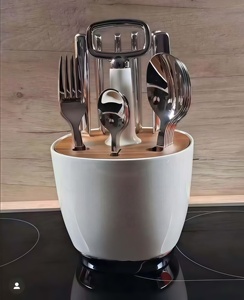 Organisateur de couverts en métal <span class=keywords><strong>avec</strong></span> 24 compartiments, poignée en acier inoxydable, durable et éco-responsable, <span class=keywords><strong>rangement</strong></span> de <span class=keywords><strong>cuisine</strong></span> classique - Product Image 3