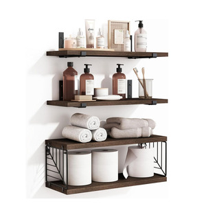 Étagères flottantes de salle de bain à quatre niveaux <span class=keywords><strong>en</strong></span> <span class=keywords><strong>bois</strong></span> rustique brun foncé au-dessus des toilettes, décoration murale <span class=keywords><strong>pour</strong></span> salle de bain et cuisine - Product Image 1