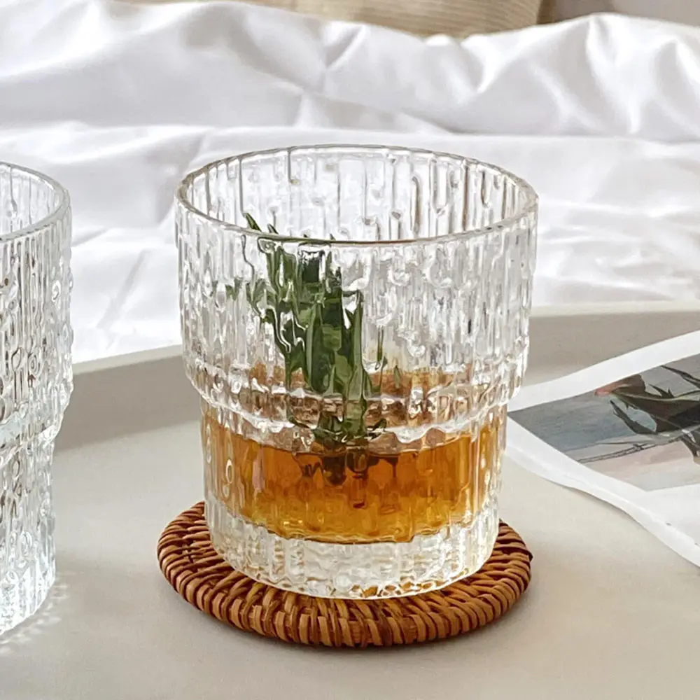 インスタイルリリーフコーヒーヴィンテージガラス家庭用お茶透明ジュースドリンクビールカップ7オンス