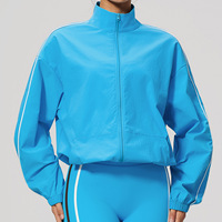 NCLAGEN Veste de sport pour femme à blocs de couleur, manches longues, col montant, fermeture éclair, légère, séchage rapide, veste de survêtement