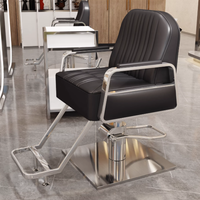 Chaise de barbier professionnelle durable en acier inoxydable avec siège en cuir réglable et pompe hydraulique pour les coiffeurs de salon