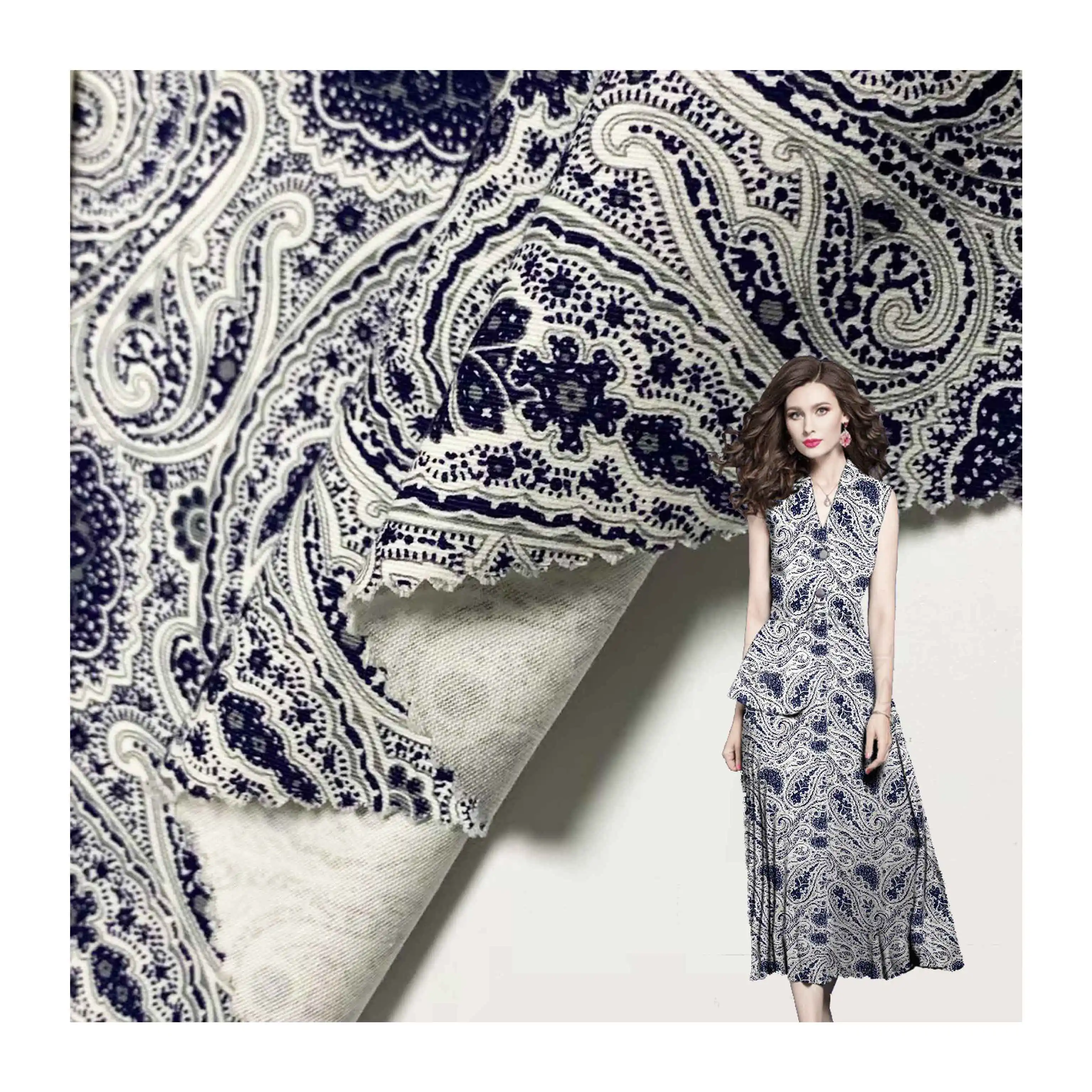 Vente chaude de haute qualité en gros motif floral bleu tissu respirant 97% coton 3% SP pour vêtements pour femmes