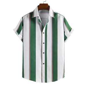 Chemise décontractée personnalisée pour homme, collection été 2026, à rayures, col à revers, manches courtes, 100 % coton pur, simple boutonnage - Product Image 3