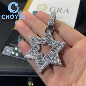 Colgante de Estrellas de Moissanita de Plata 925 de Alta Calidad, Corte Baguette, Estilo Hip Hop, para Hombre y Mujer, Pasa el Test de Diamantes con GRA - Product Image 5