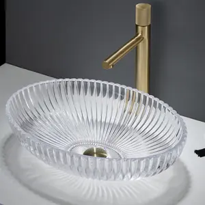 Hot Sale Oval Shape Luxury Table Top Wash Basin Glass Above Counter Lavabo Crystal Bathroom Sink
