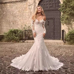 Off The Shoulder <b>Lace</b> Wedding Dress Mermaid Style Sweetheart Neckline Long Sleeve <b>White</b> Vintage Bridal Gown - Product Image 4