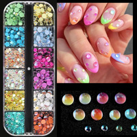 12-Grid Kotak Resin Berisi Rhinestone Flat-Back untuk Dekorasi Kuku dan Resin