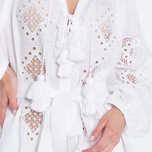 Vestido de Lino y Algodón Personalizable, Elegante, Cuello en V, Casual, Corte en A, Manga Larga, Midi, Vestido de Verano para Mujer - Product Image 6