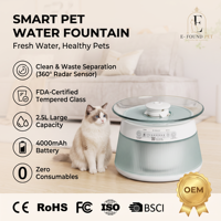 Automatischer Haustier-Trinkbrunnen für Katzen mit Akku, 360°-Radar, FDA-zertifiziertem Glasbehälter, kein Verbrauchsmaterial, 4000mAh, UVC-Sterilisation, sicher, OEM