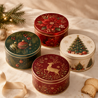 Caja Redonda de Metal para Galletas Navideñas, Estilo Vintage, Apta para Alimentos, Lata de Almacenamiento para Galletas, Dulces, Regalos Navideños