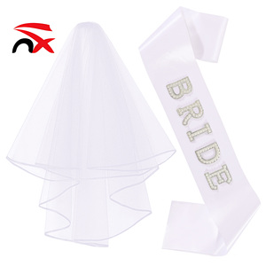 Wholesale Bride <b>Wedding</b> Party Headband Shoulder Straps Sets Black White <b>Shawl</b> Letter Ribbons for Decoration - Product Image 4