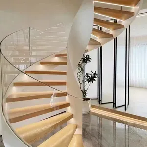 Factory Supply Metal Structure Material Multi-Genre Wood/Metal/Glass/Stone Tread Stairs Curved Handrail Staircase