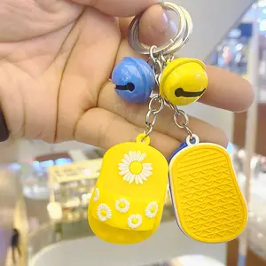 Wholesale slippers design keychain-Wholesale Rubber Slipper Key Holder promotional shoe design Key Chains Rings Mini Shoe Plastic Keychains with Bell
