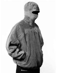 เสื้อมีฮู้ดแบบรูดซิปหน้าสำหรับผู้ชายเสื้อผ้าโอเวอร์ไซส์ผ้าฝ้ายวินเทจ - Product Image 3