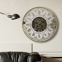 Horloge murale à engrenages en forme de miroir rond antique de luxe, directement de l'usine