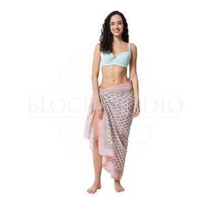 Pareo de algodón con estampado a mano de Coral Azucarado y Salvia de Texas para mujer, ligero, para cubrir el bikini, ropa de verano - Product Image 4