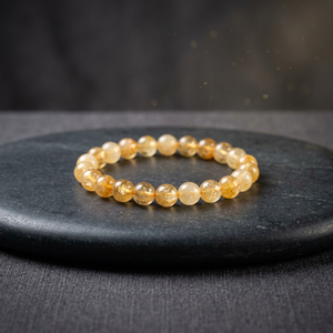 Bracelet en perles de quartz rutilé doré naturel, unisexe, bijou en pierre polie - Product Image 3