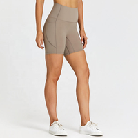 Short de sport pour femme, couleur unie, doux, avec poches latérales, pour le cyclisme, l'entraînement complet, le jogging, la taille haute, le yoga