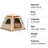 Carpa Inflable Ligera e Impermeable de 4.6 m² para 2-3 Personas, Portátil, de Oxford 300D, con 2 Puertas y 2 Ventanas, para las Cuatro Estaciones, Protección UV