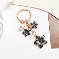 Mini porte-clés tendance en émail avec perles et fleurs pour clé de voiture, cadeau pour femmes et hommes, pendentif de sac à main, accessoires de bijoux DIY