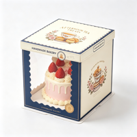 Boîte à gâteau personnalisée avec fenêtre, finition mate, gaufrage et poignée, transparente et portable, en papier, pour emballage de gâteaux