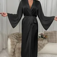 Robe de nuit élégante à manches longues en soie de luxe, sexy, de haute qualité, en satin, pour femme