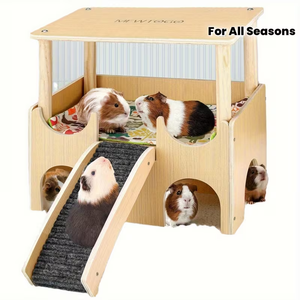 Maisonnette en bois à 2 étages pour cochon d'Inde avec escalier, <span class=keywords><strong>maison</strong></span> de luxe pour hamster, pour toutes les saisons - Product Image 1