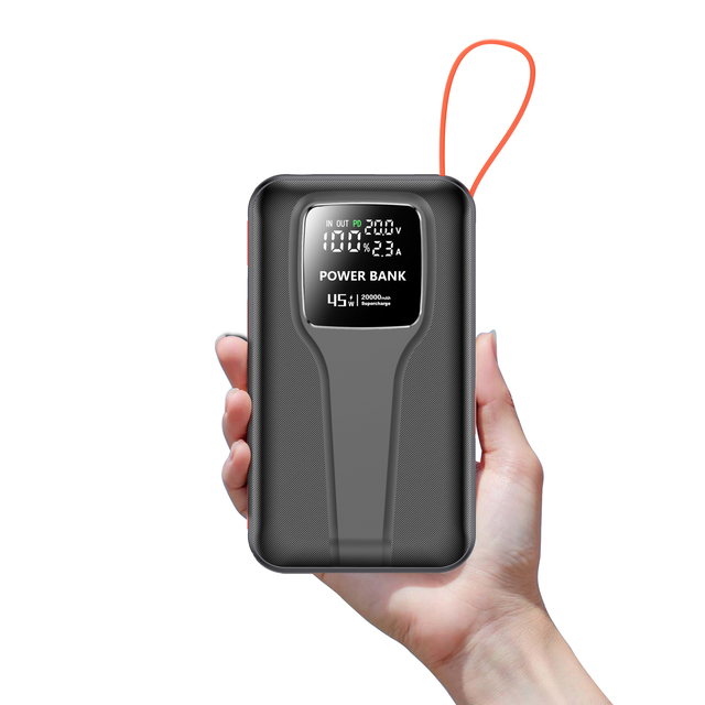Upgraded 20000mAh Power Bank 45W PD3.0 Fast Charge Built in Dual Cables LED Display for Smartphones Laptops Devices